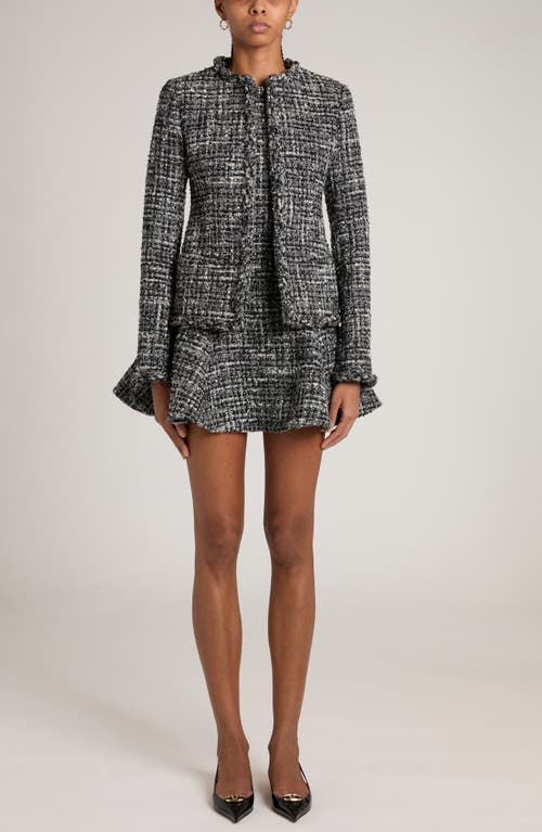 Valentino Braided Collar Tweed Fitted Jacket In Nero/grigio Medio/bianco