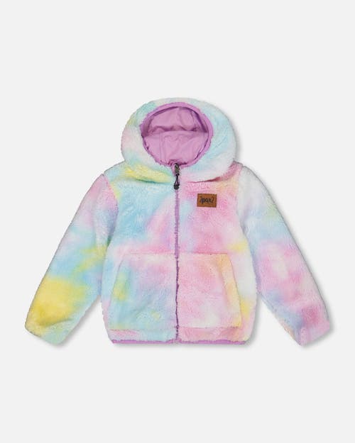 Shop Deux Par Deux Baby Girl's Reversible Plush Jacket Lilac Tie Dye In Lupine