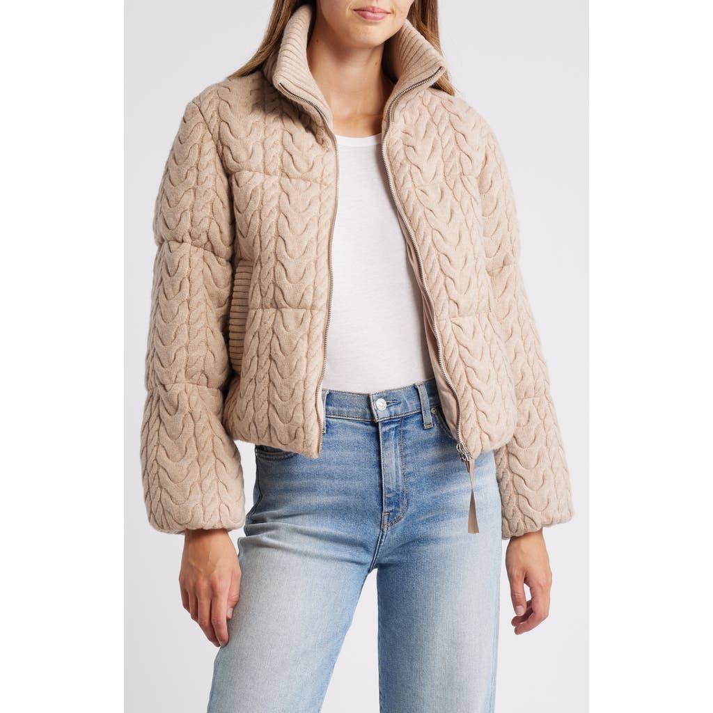 Varley Reggie Cable Knit Puffer Jacket In Light Taupe