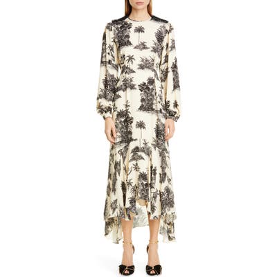 Johanna Ortiz Toile Palm Print Long Sleeve Maxi Dress, Ivory