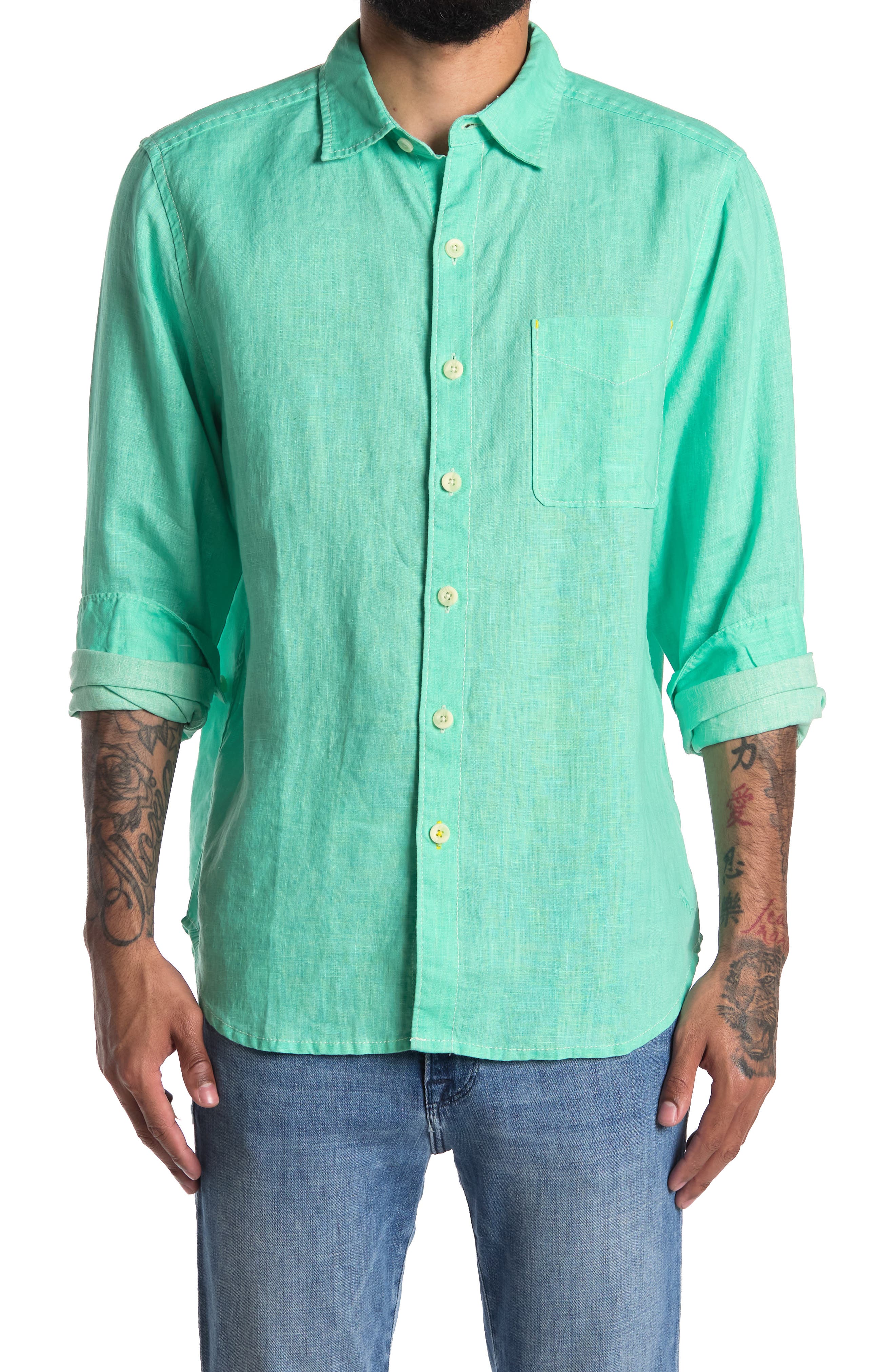 Tommy Bahama Sea Glass Breezer Original Fit Linen Shirt In Mint Mojit