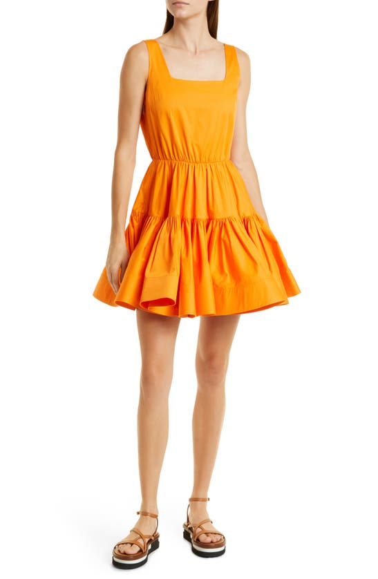 Jason Wu Tiered Square-neck Fit-&-flare Mini Dress In Orange