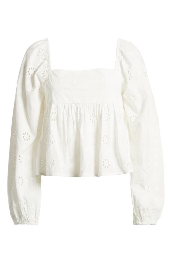 Shop Bp. Eyelet Long Sleeve Babydoll Top In White Blanc