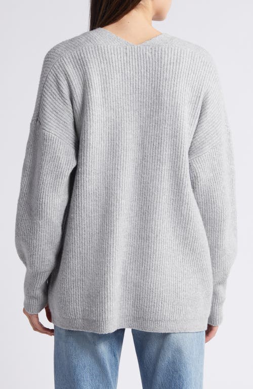 Shop Treasure & Bond Rib Bishop Sleeve Cardigan In Grey Heather