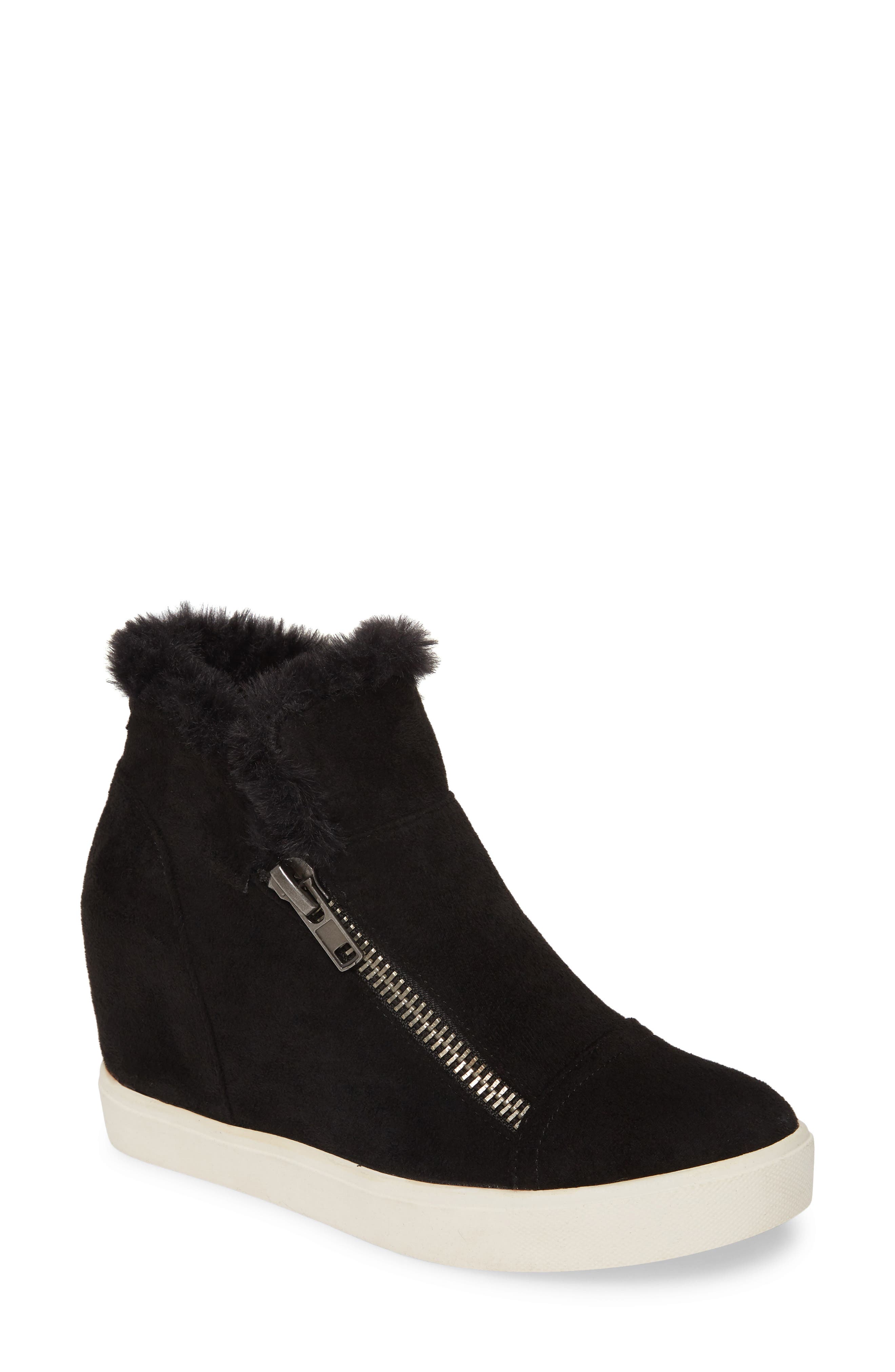 Later Days Faux Fur Trim Wedge Sneaker 