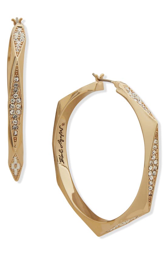 Karl Lagerfeld Crystal Geometric Hoop Earrings In Gold