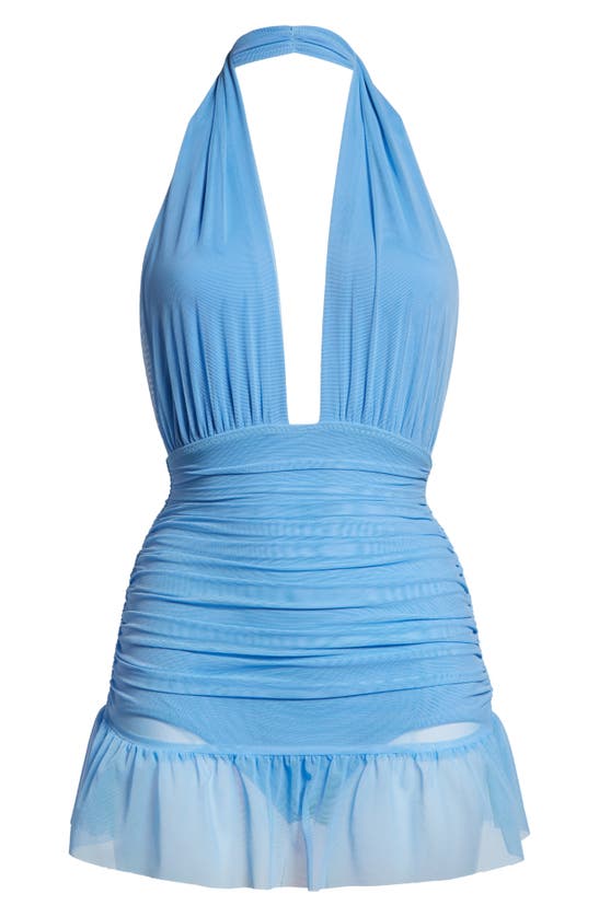 Norma Kamali Ruffle Halter Mio Mini Swim Dress In Periwinkle | ModeSens
