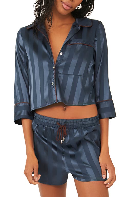 Free People Pillow Talk Satin Stripe Short Pajamas Stormy Navy at Nordstrom,