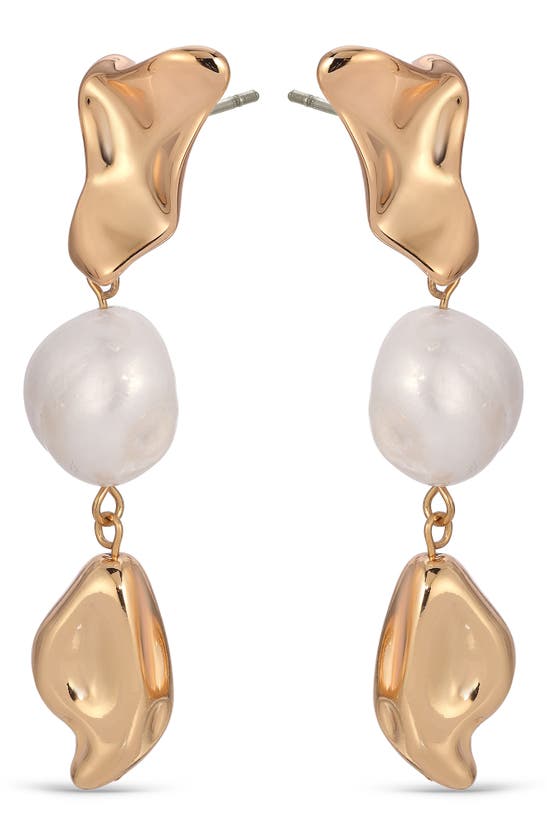 Shop Ettika Cultured Freshwater Pearl Molten Drop Earrings In Gold