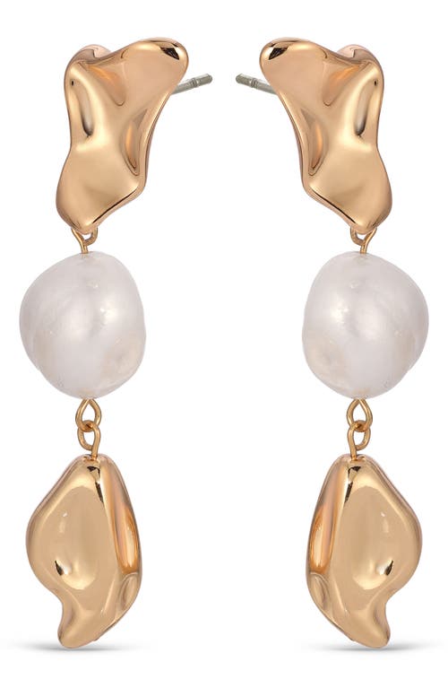 Cultured Freshwater Pearl Molten Drop Earrings in Gold