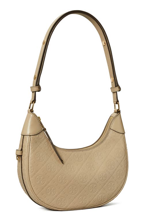 Tory Burch T Monogram Leather Crescent Shoulder Bag In Fresh Clay