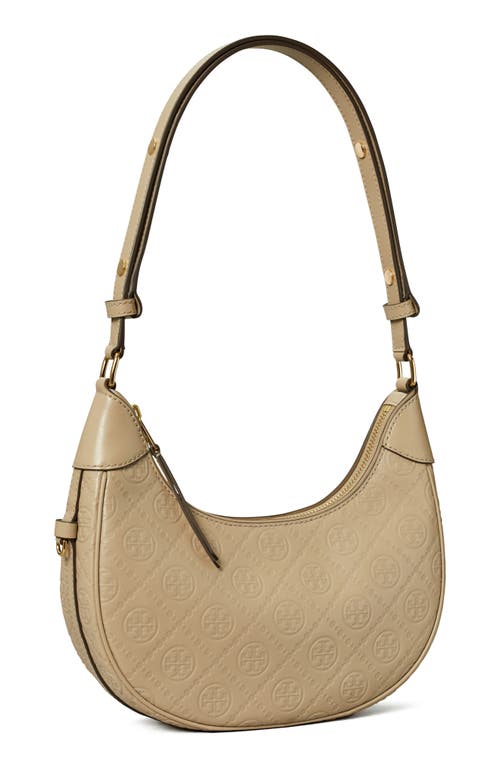 Shop Tory Burch T-monogram Embossed Crescent Shoulder Bag In Fresh Clay