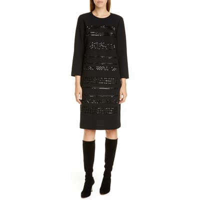 Lafayette 148 New York Giovanetta Sequin Stripe Wool Shift Dress, Black