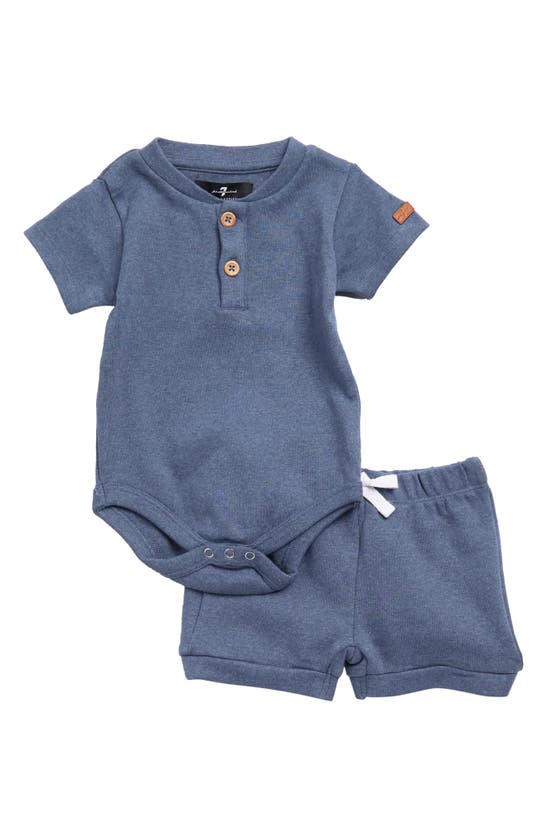7 For All Mankind Babies'  Kids' 2-piece Bodysuit & Knit Shorts Set In Heather Blues
