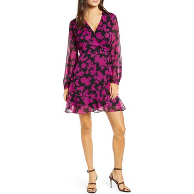 All In Favor Brittany Wrap Minidress, Black