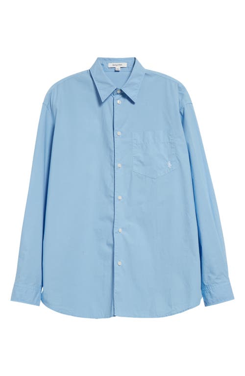 Shop Sporty And Rich Sporty & Rich Embroidered Logo Cotton Button-up Shirt In Sky Blue