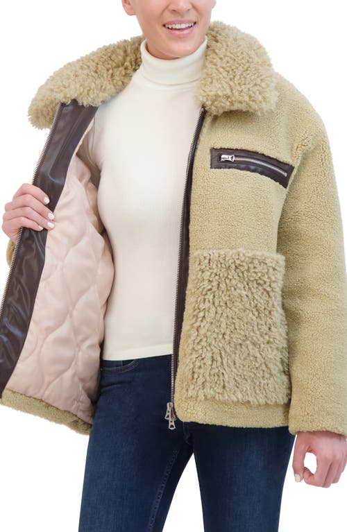 Hudson Jeans Faux Leather & Faux Shearling Zip-up Jacket In Natural