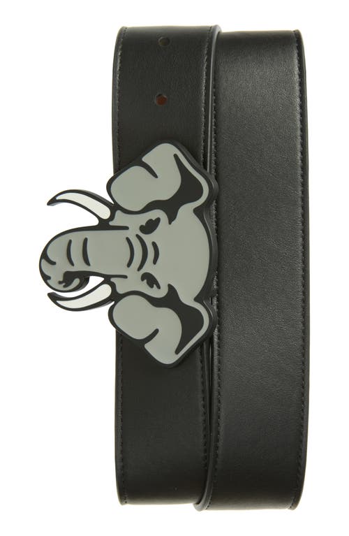 KENZO Elephant Buckle Reversible Leather Belt in Black Elephant