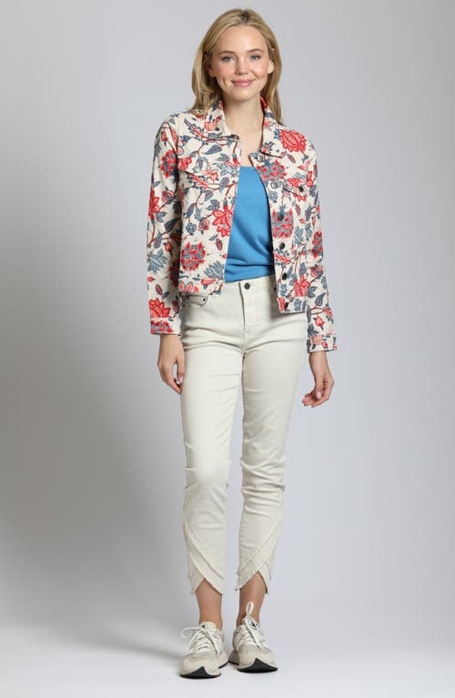 Shop Apny Floral Print Denim Jacket In Natural Multi