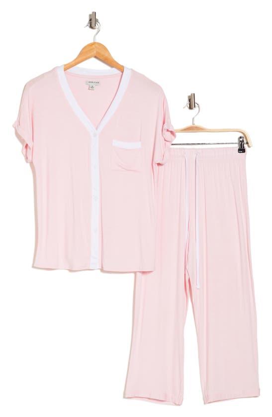 Anne Klein Contrast Trim Capri Pajamas In Pink