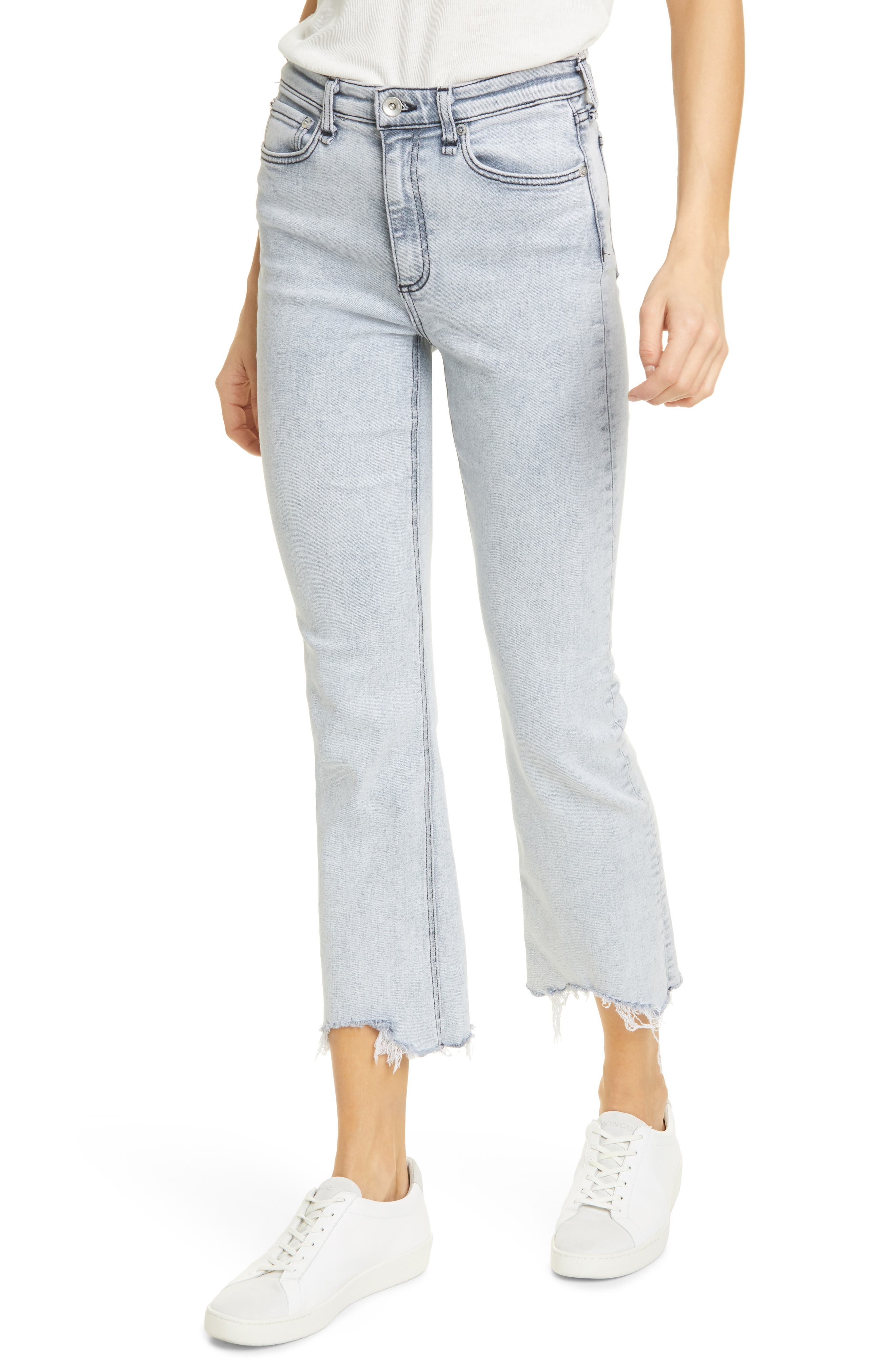white ankle flare jeans