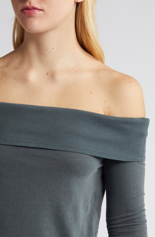 Bdg Urban Outfitters Pollie Off The Shoulder Long Sleeve Top In Dark Turquoise