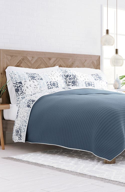 Homespun 3-piece Scroll Print Quilt Set In Dusk Blue