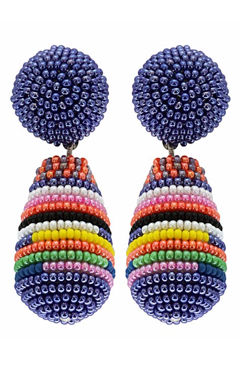 Blue Pattern Leather Drop Earrings/ Genuine Leather Earrings 