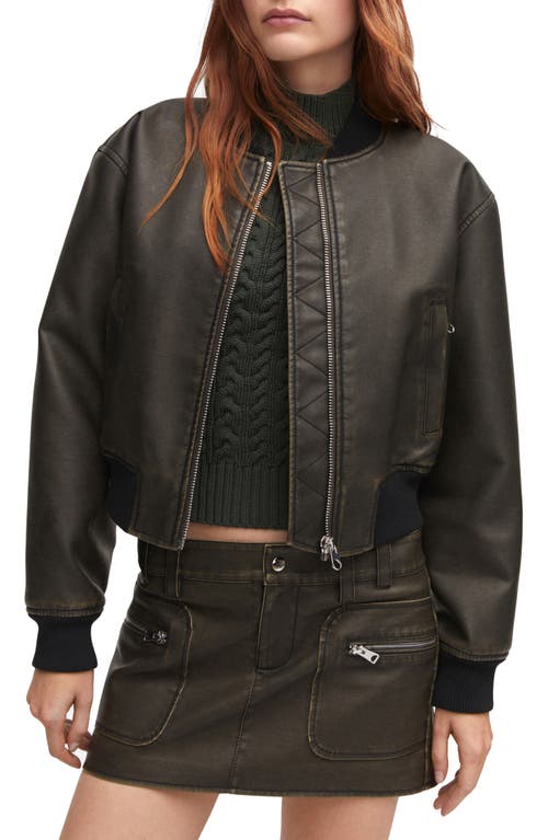 MANGO Worn Out Effect Bomber Jacket Brown at Nordstrom,