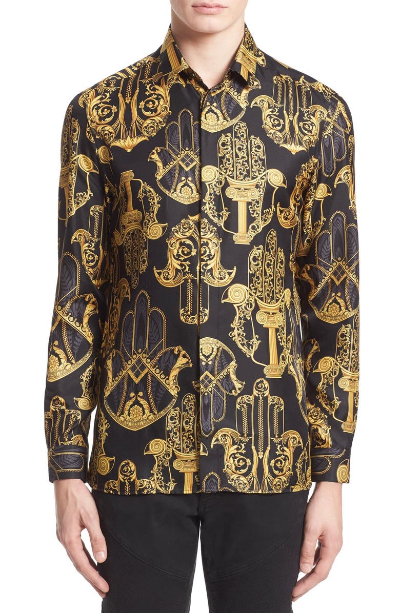 Versace Collection Trim Fit Print Silk Shirt | Nordstrom