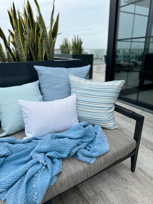 Anaya Yacht Stripe Indoor Outdoor Pillow In Blue