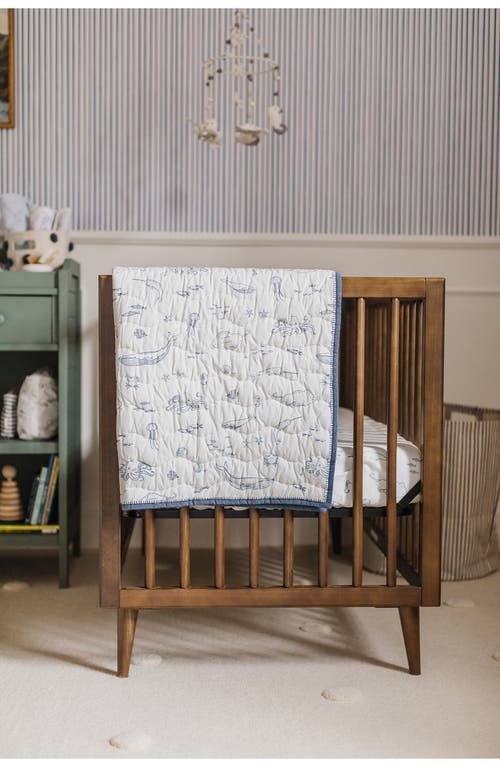 Pehr Reversible Quilted Organic Cotton Blanket In Ivory/navy