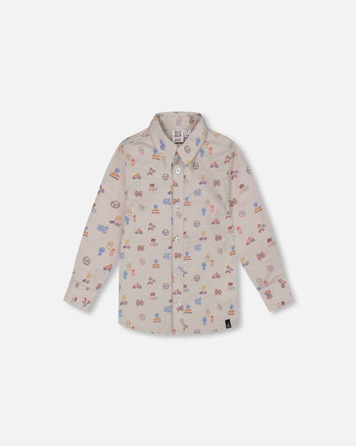 Shop Deux Par Deux Little Boy's Printed Cars Chambray Shirt Gray In Printed Karting