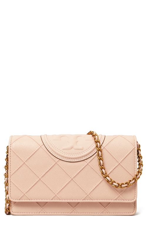 Tory Burch Fleming Soft Caviar Leather Wallet on a Chain in Pink Dawn at Nordstrom