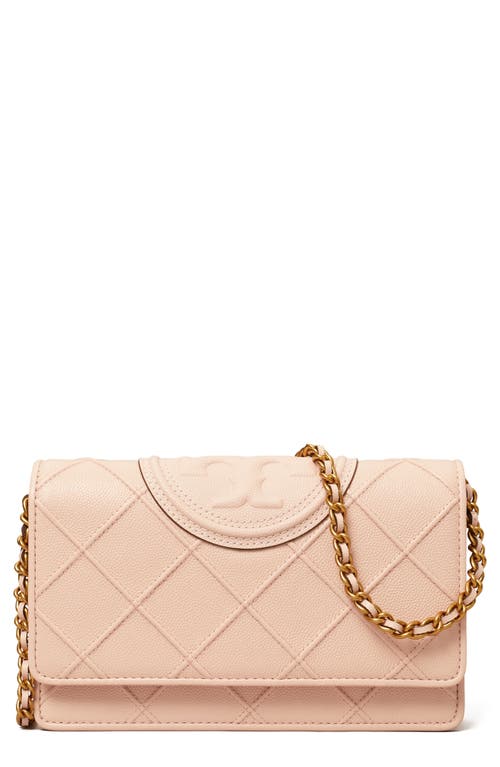 Shop Tory Burch Fleming Soft Caviar Leather Wallet On A Chain In Pink Dawn