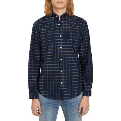 Frank And Oak Regular Fit Windowpane Button-Down Oxford Shirt, Blue
