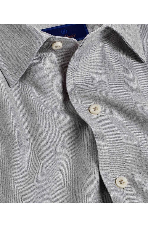 Shop David Donahue Herringbone Cotton Blend Sport Shirt In Gray