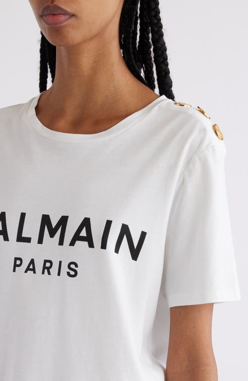 Shop Balmain Button Shoulder Cotton Logo Graphic T-shirt In Gab White/black