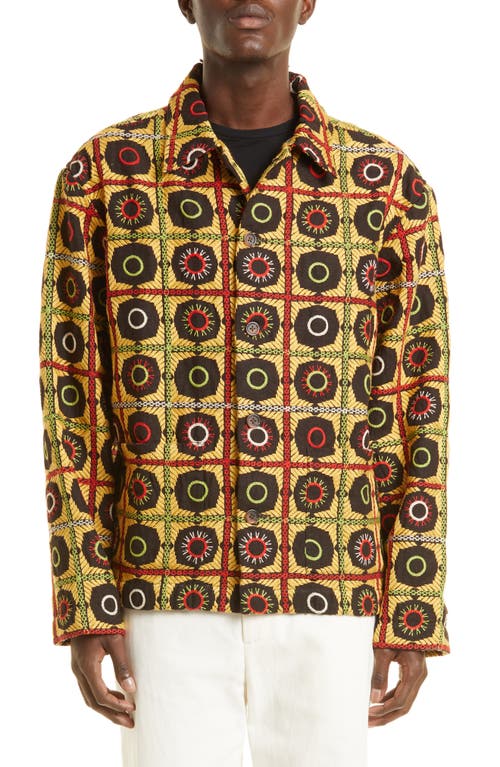 Bode Circle Embroidered Jacket in Yellow Multi
