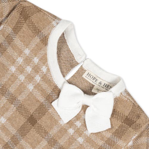 Shop Hope & Henry Baby Girls' Organic Bow Sweater Dress, Infant In Camel Plaid Intarsia