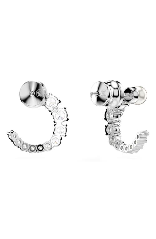 Swarovski Crystal Pearl, Round Cut, White, Matrix Hoop Earrings In Silver