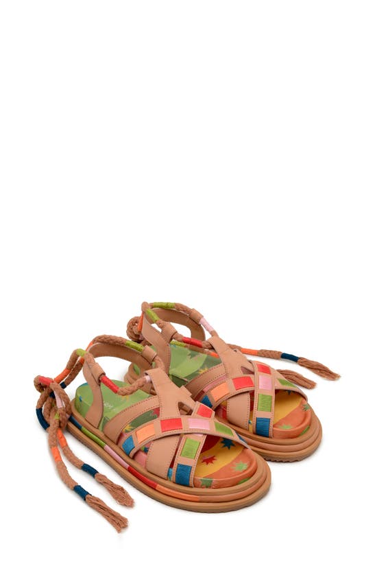 Farm Rio Caramel Sunset Anatomic Sandal With Back Tie In Caramel Sunset
