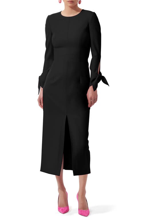 Carolina Herrera Long Sleeve Stretch Wool Midi Sheath Dress In Black