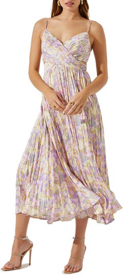 ASTR the Label Floral Plissé Crossover Cutout Midi Dress | Nordstrom