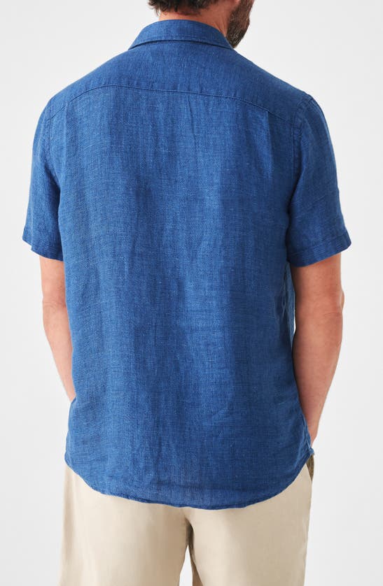 Shop Faherty Laguna Short Sleeve Linen Shirt In Indigo Basketweave