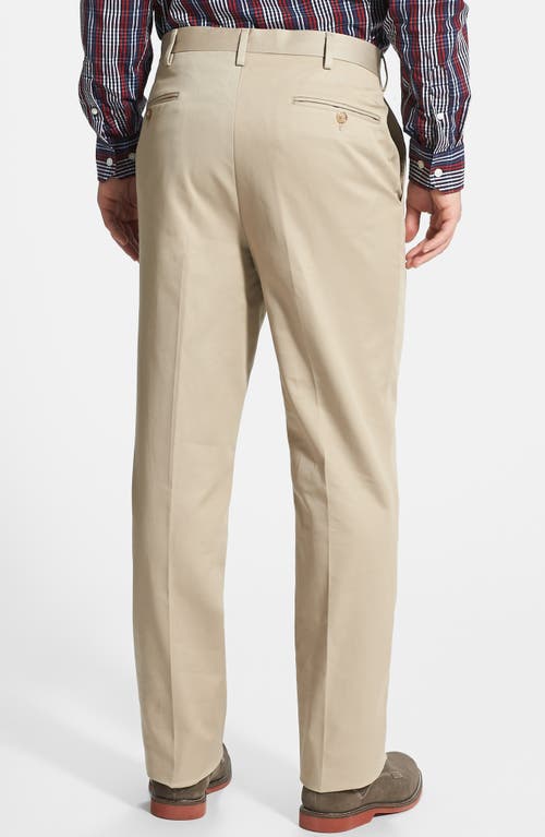 Berle Flat Front Classic Fit Cotton Dress Pants in Khaki at Nordstrom, Size 38 X Unhemmed