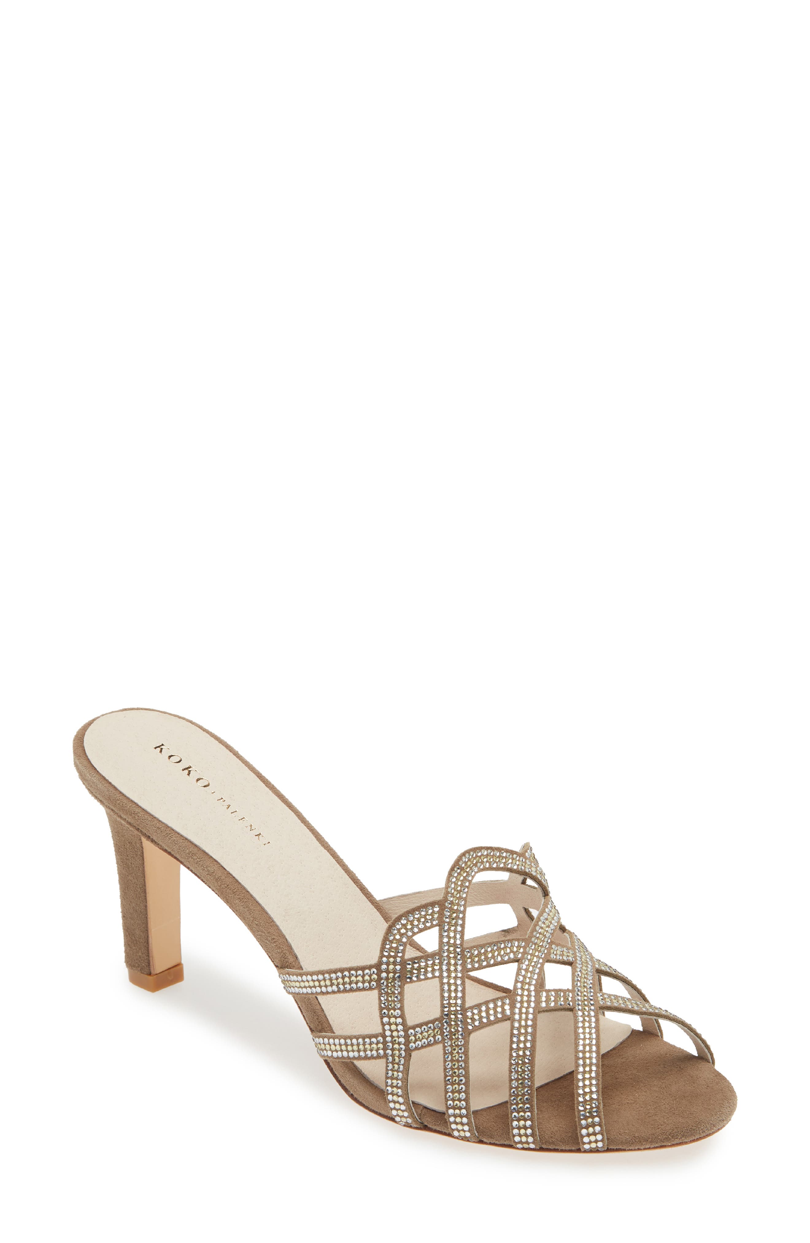 KOKO + PALENKI Savvy Embellished Sandal in Almond Suede Cover