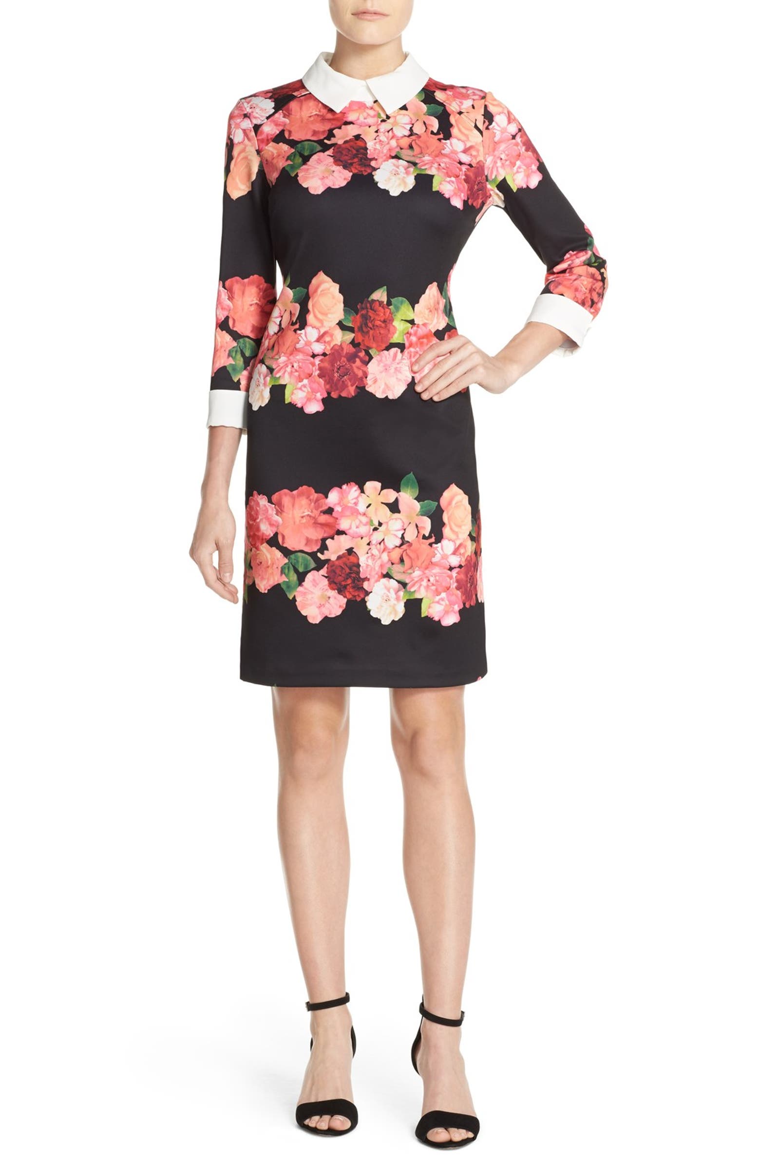 Vince Camuto Collared Floral Scuba Shift Dress | Nordstrom