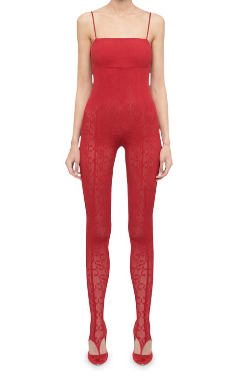 Wolford Intricate Sheer Pattern Thong Stirrup Jumpsuit in Autumn Red at Nordstrom, Size X-Small