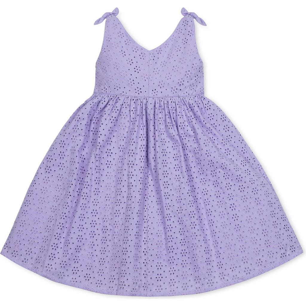 Hope & Henry Kids'  Girls' Sleeveless Bow Shoulder Swing Dress, Toddler In Lavender Eyelet